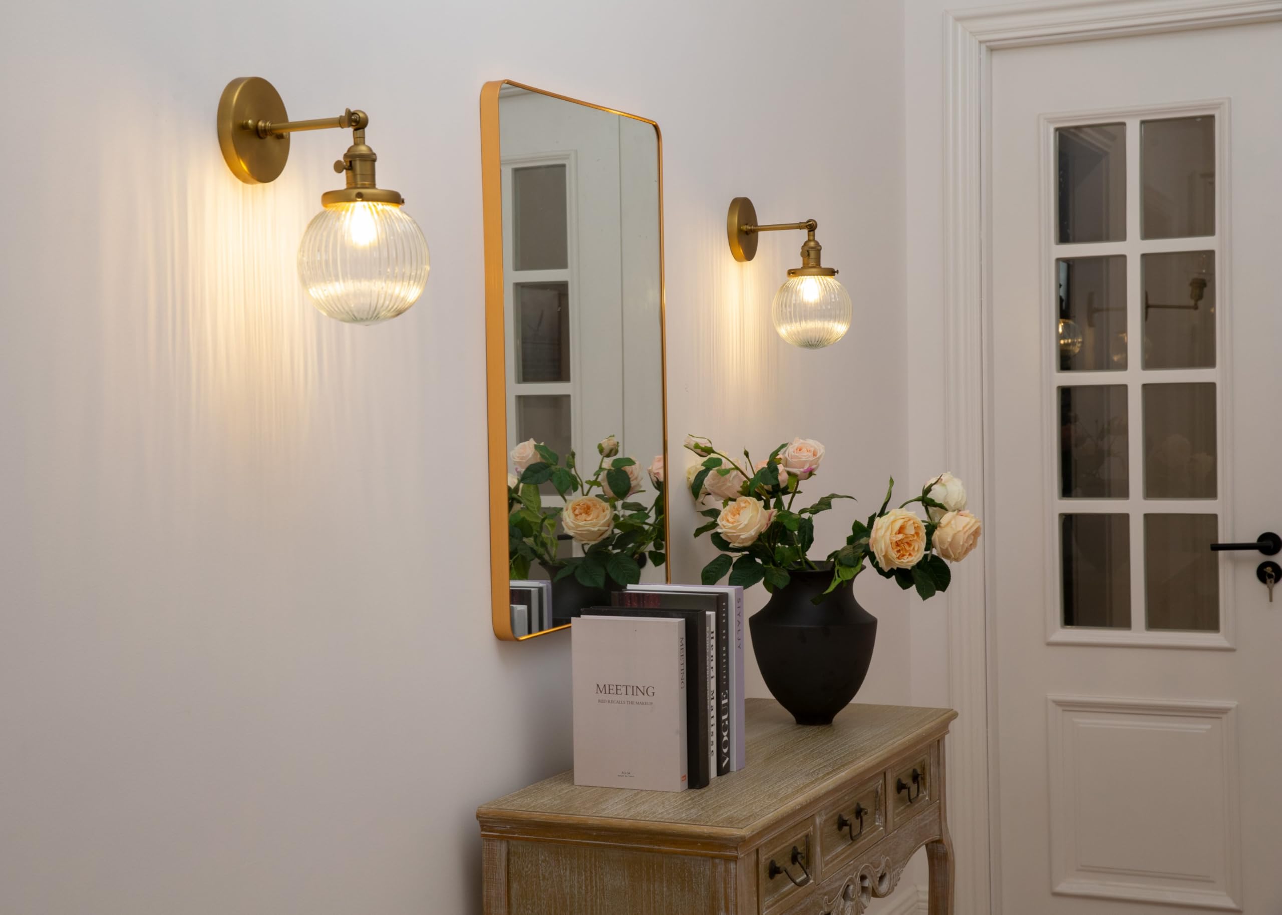 Vintage Industrial Wall Sconce Lighting Fixture with Mini 5.9" Round Clear Globe Ribbed