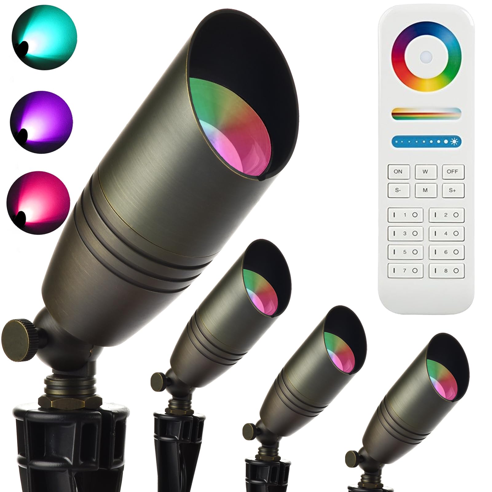 RGB Low Voltage Landscape Lighting, Brass Color Changing Landscape Lights