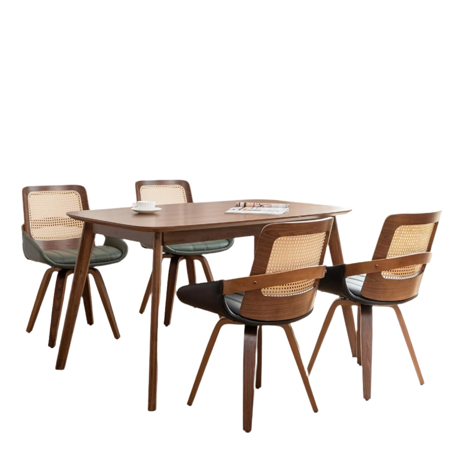 Set of 2 Green Rattan Dining Chairs - Mid Century Modern Dining Chairs