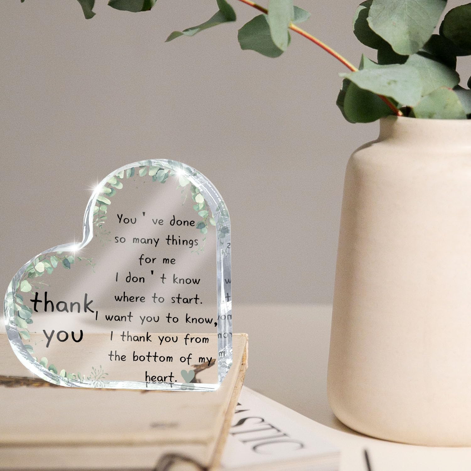 Eucalyptus Heart Shaped Acrylic Keepsake - Multi-Recipient Thank You Gift