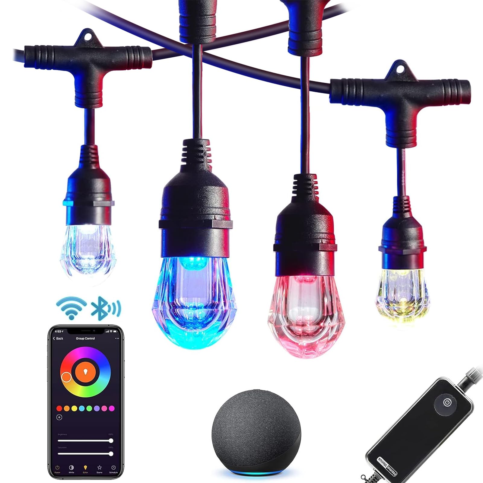Smart Outdoor String Lights LED 72Ft Color Changing RGBW Patio String Lights