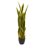 4-ft Artificial Tall Snake Plant Sansevieria, Yellow Faux Snake Plant for Indoor Home Decor