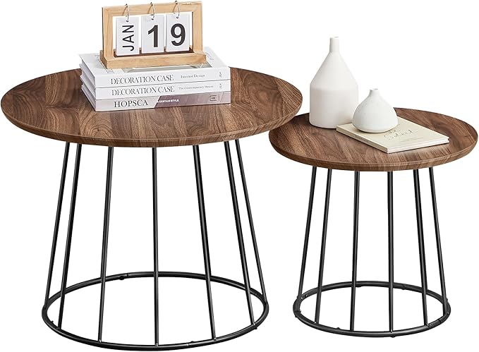 Modern Circle Side Tables with Steel Frame, for Living Room