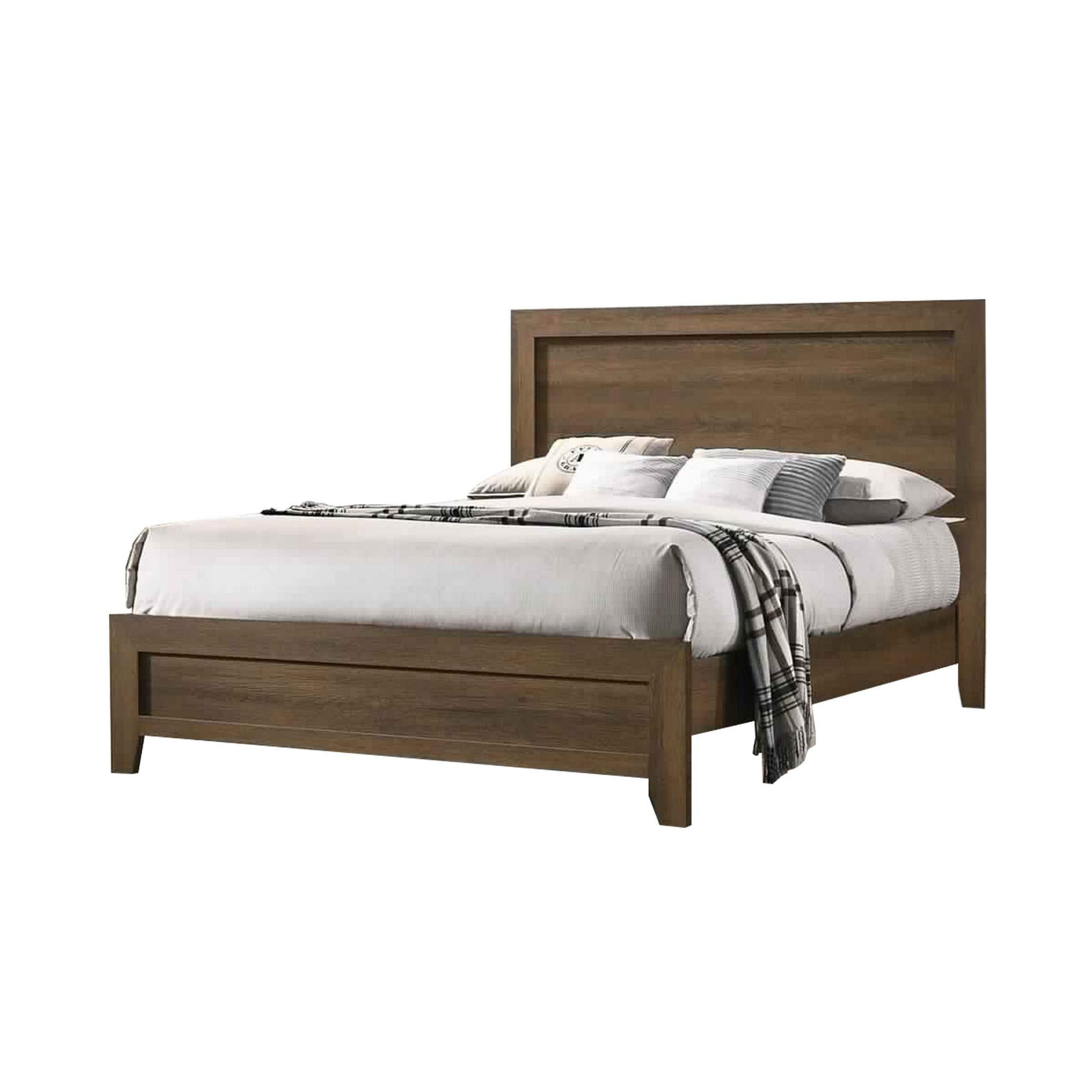 Transitional Style Wooden Eastern King Bed with Raised Molding Trim,Bed Frames