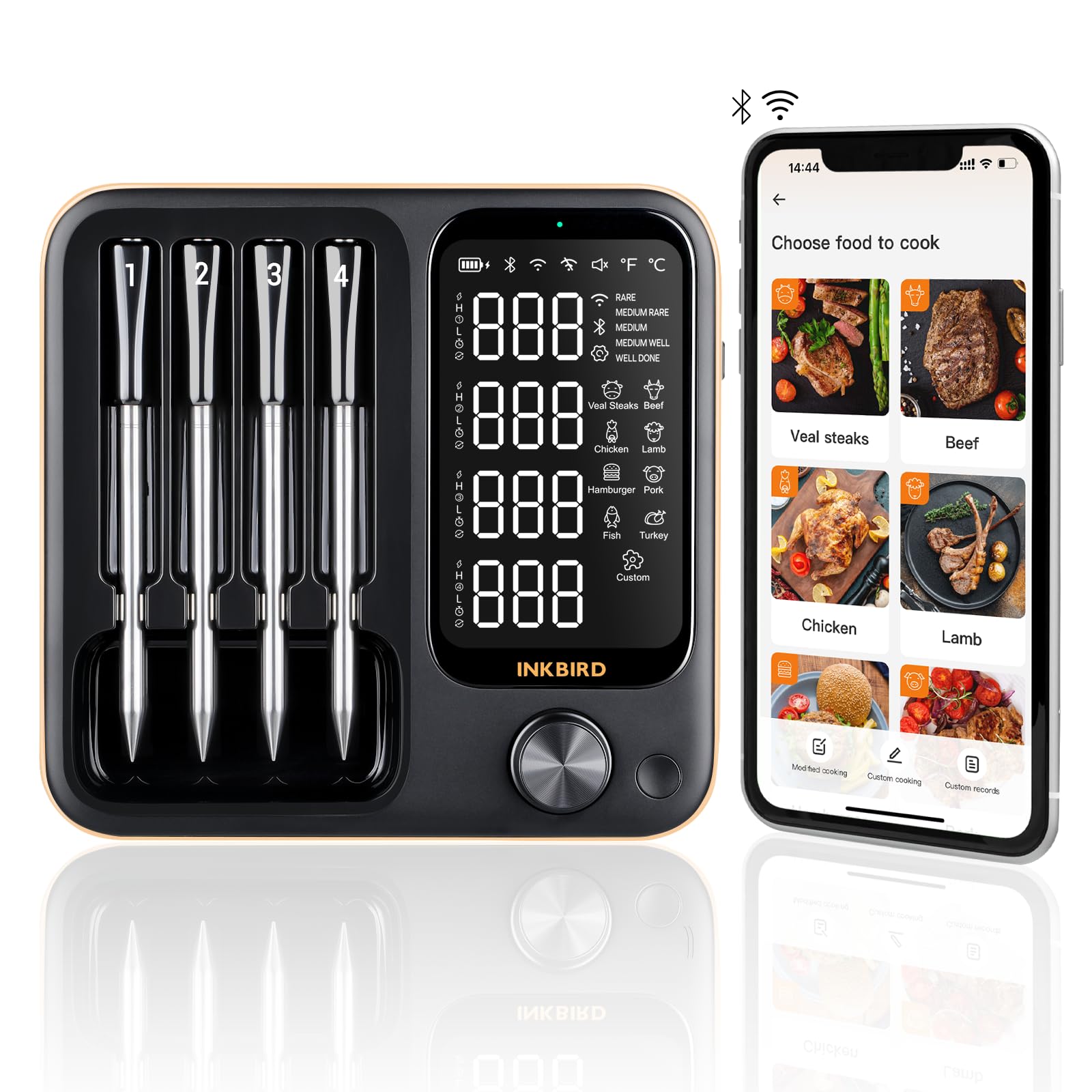Wireless Meat Thermometer with 4 Probes, Inkbird Wifi BluetoothThermometer Digital