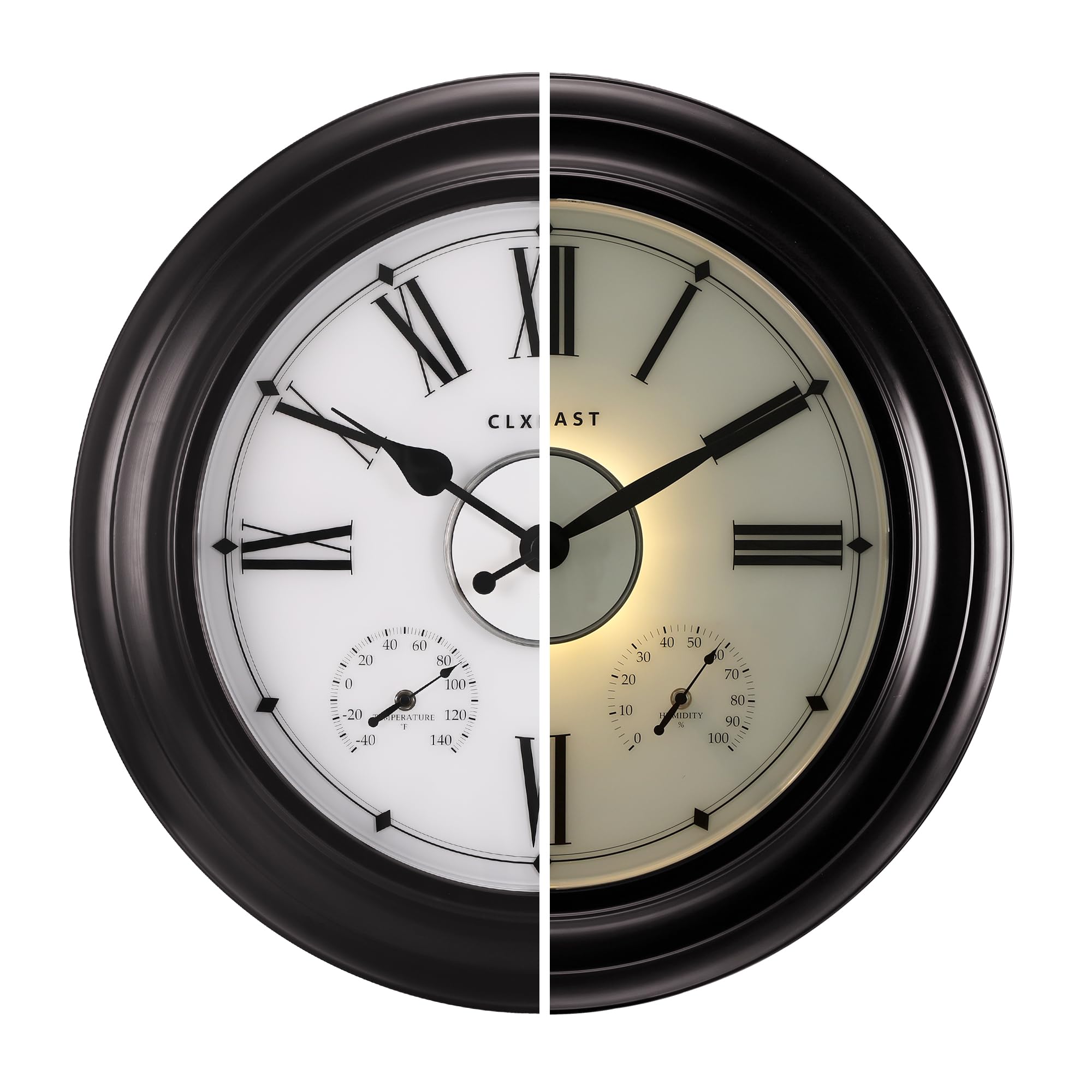 Illuminated Outdoor Indoor Metal Clocks Waterproof 24 inch, Oil Rubbed Bronze Black