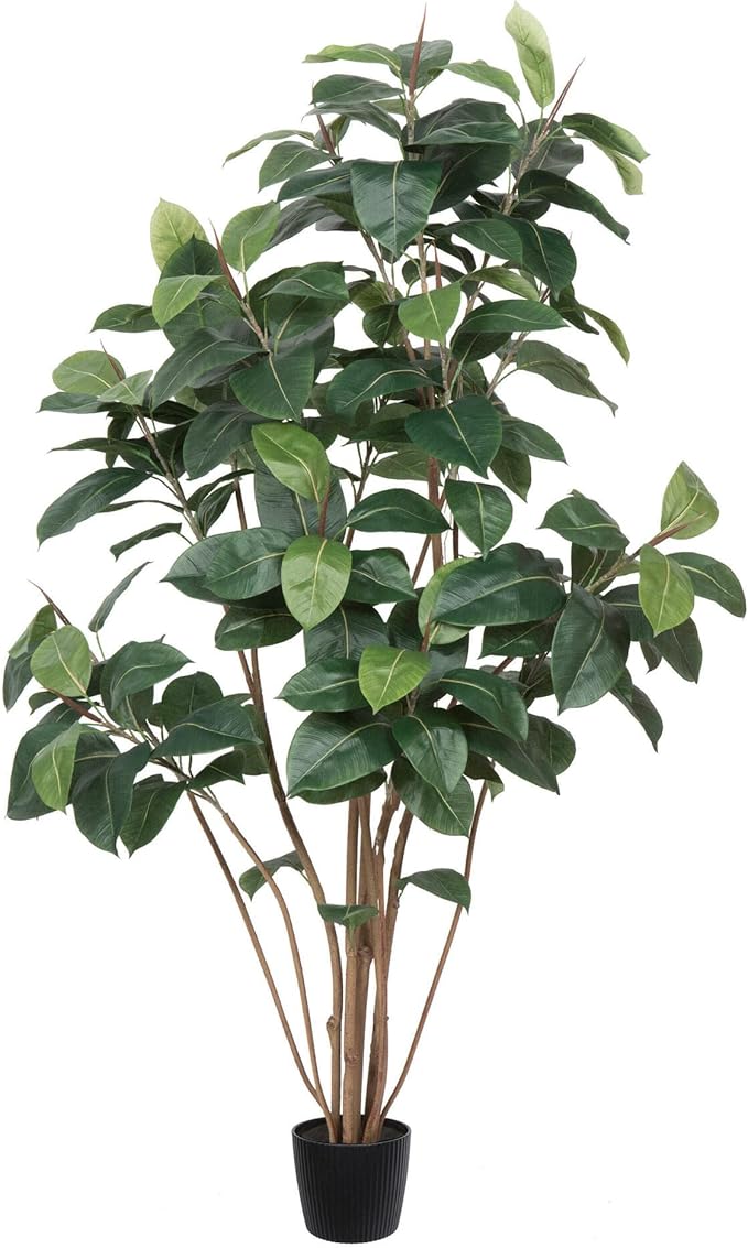 7' Potted Artificial Green Rubber Tree - Large Faux Indoor Plant with 148 Realistic