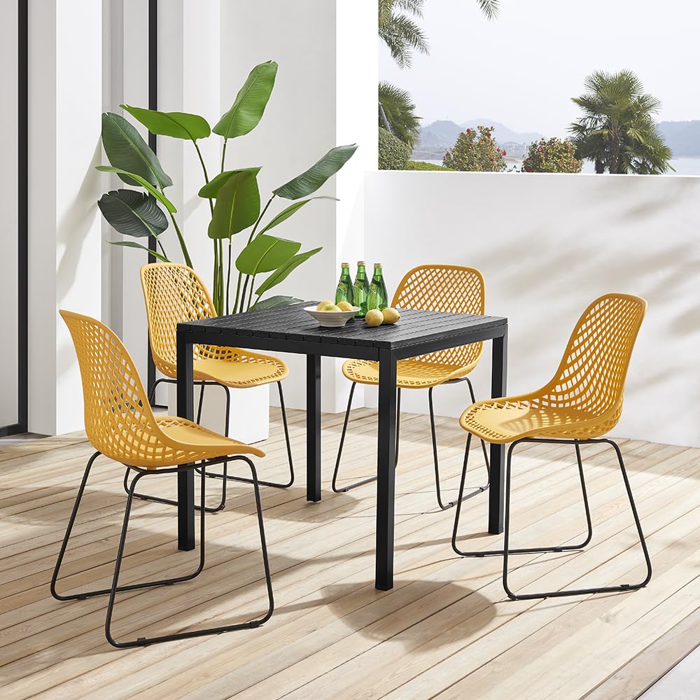 Plastic Outdoor Dining Table with Metal Legs, Weather Resistance