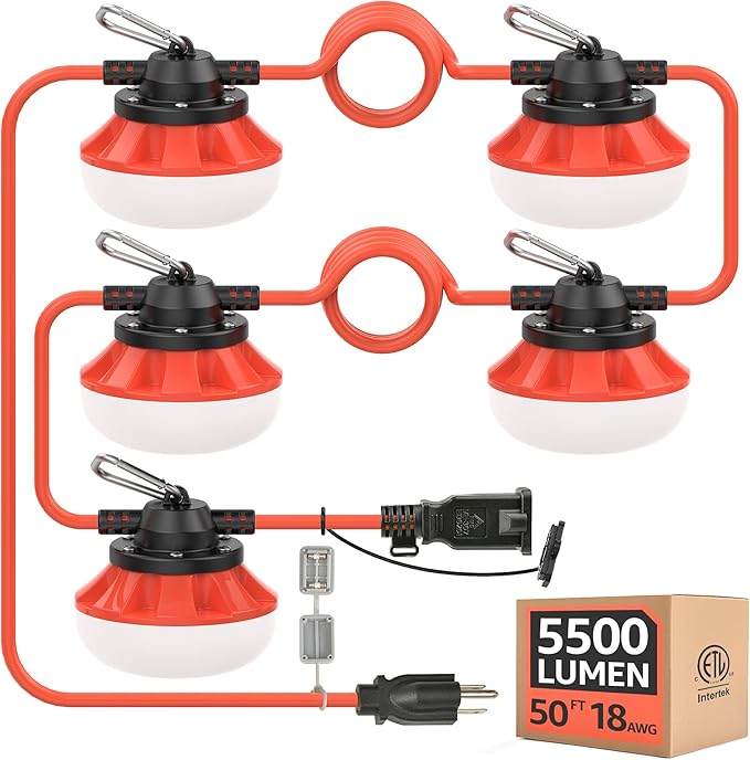 Temporary Construction String Lights:100W 11000LM ETL Certified Industrial LED