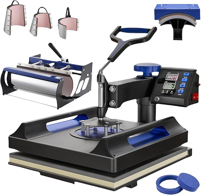 8 in 1 Heat Press Machine 15x15 Inch 360°Rotating Dual Tube Heating System