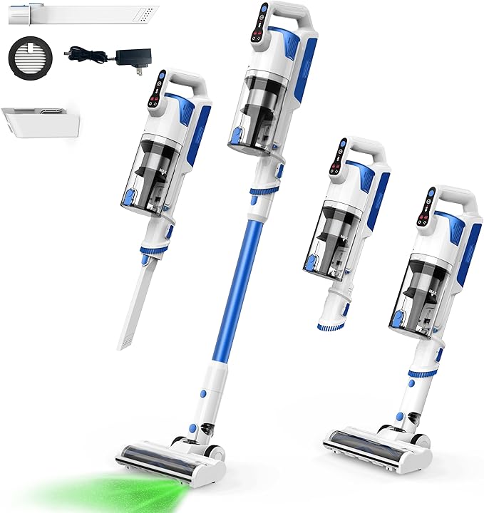 Cordless Vacuum Cleaner, Brushless Motor Powerful Suction Stick Vacuum, LED Display