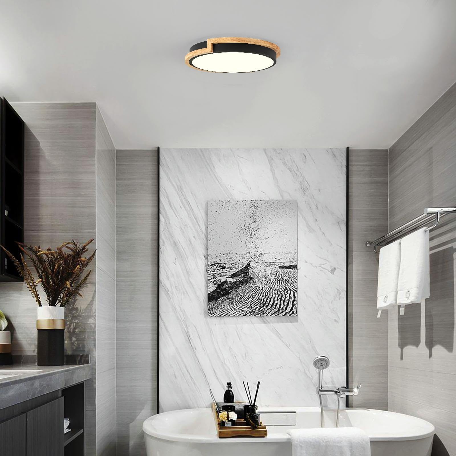 Dimmable Wood LED Flush Mount Ceiling Lights