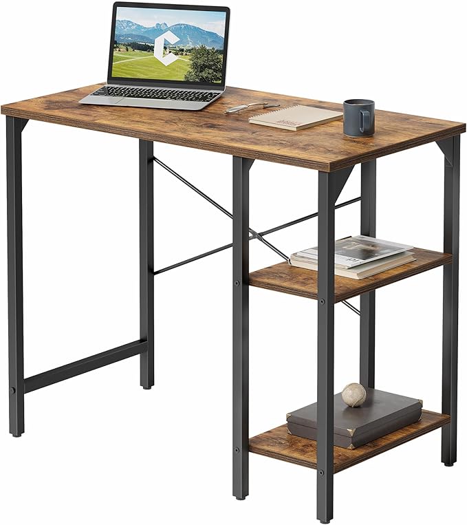 Small Computer Desk, 35 Inch Home Office Desk with Storage Shelves