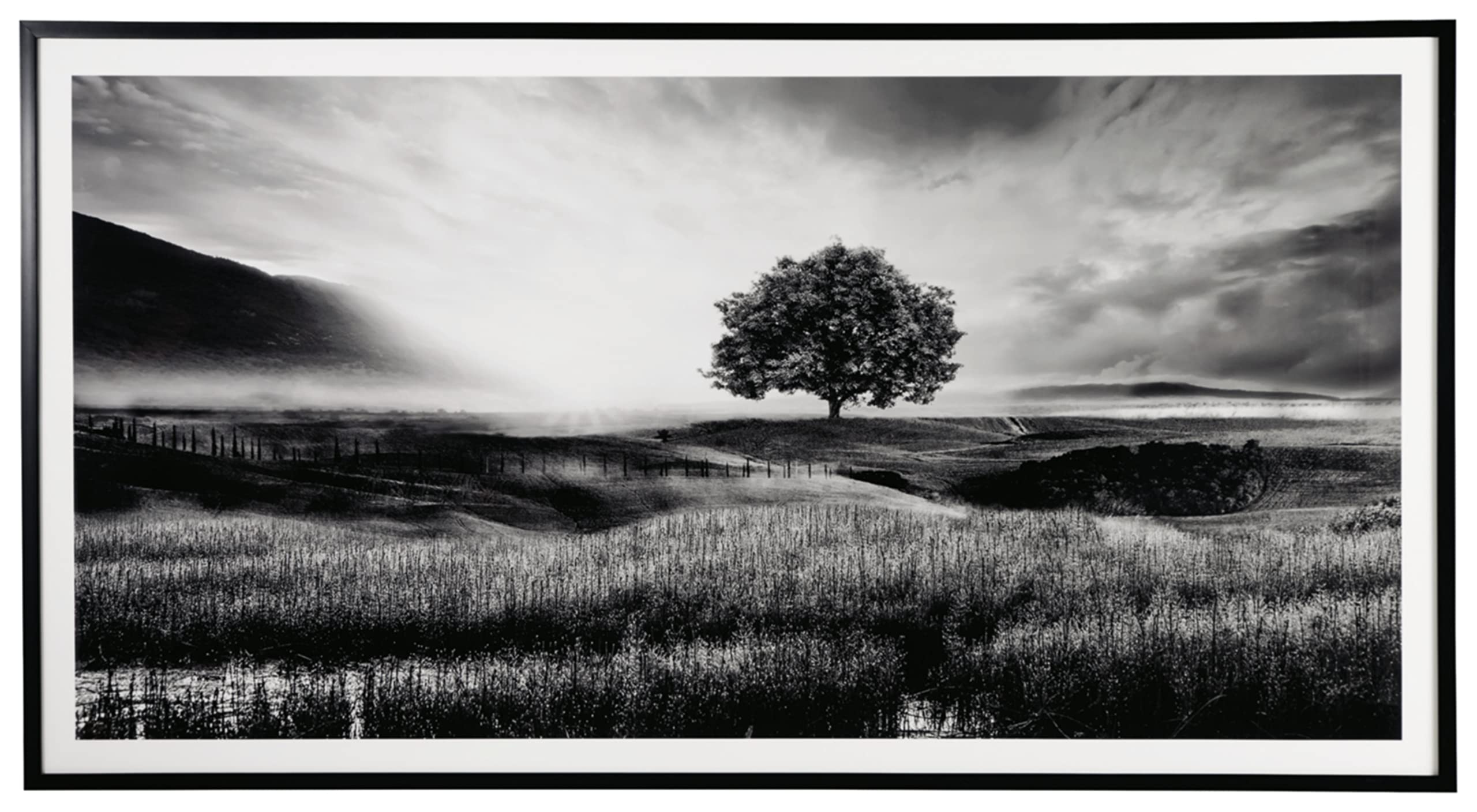 Deborland Modern Framed Pasture Print Wall Art 87 x 46 Inches, Black & White