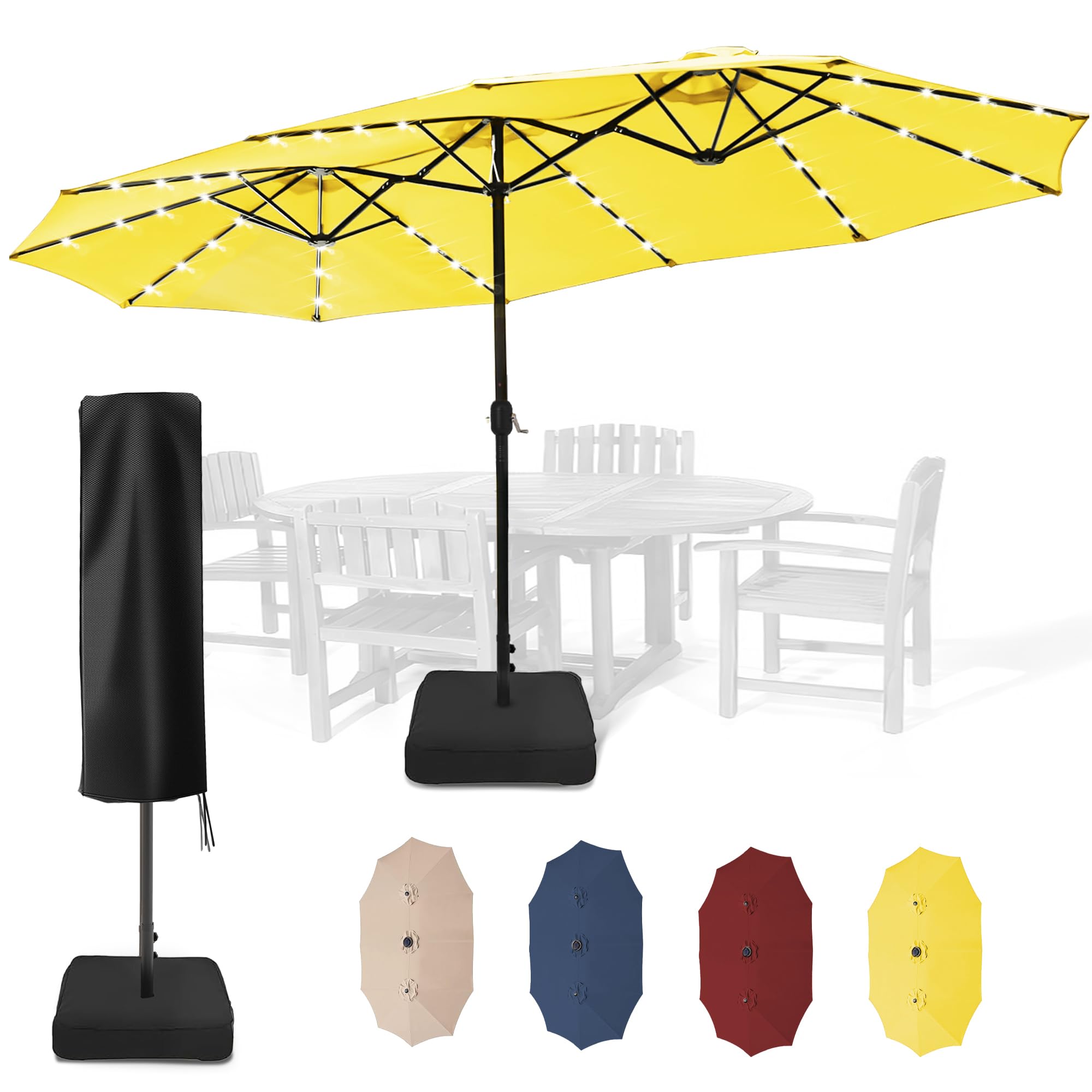 40LED 15ft Large Patio Umbrellas with Base Included and Umbrella Cover