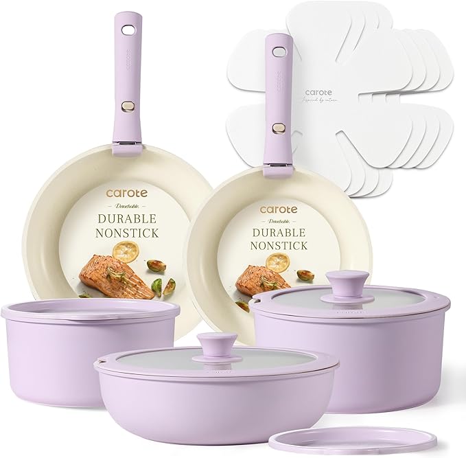 Pots and Pans Set, Nonstick Cookware Set Detachable Handle, 15pcs Induction Kitchen Cookware Sets