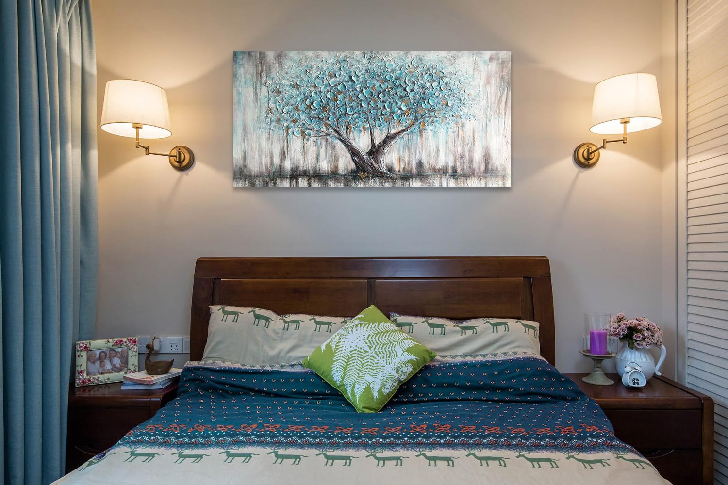 Tree Wall Art Teal Blue Nature Tree of Life Abstract Canvas Painting Textured Picture