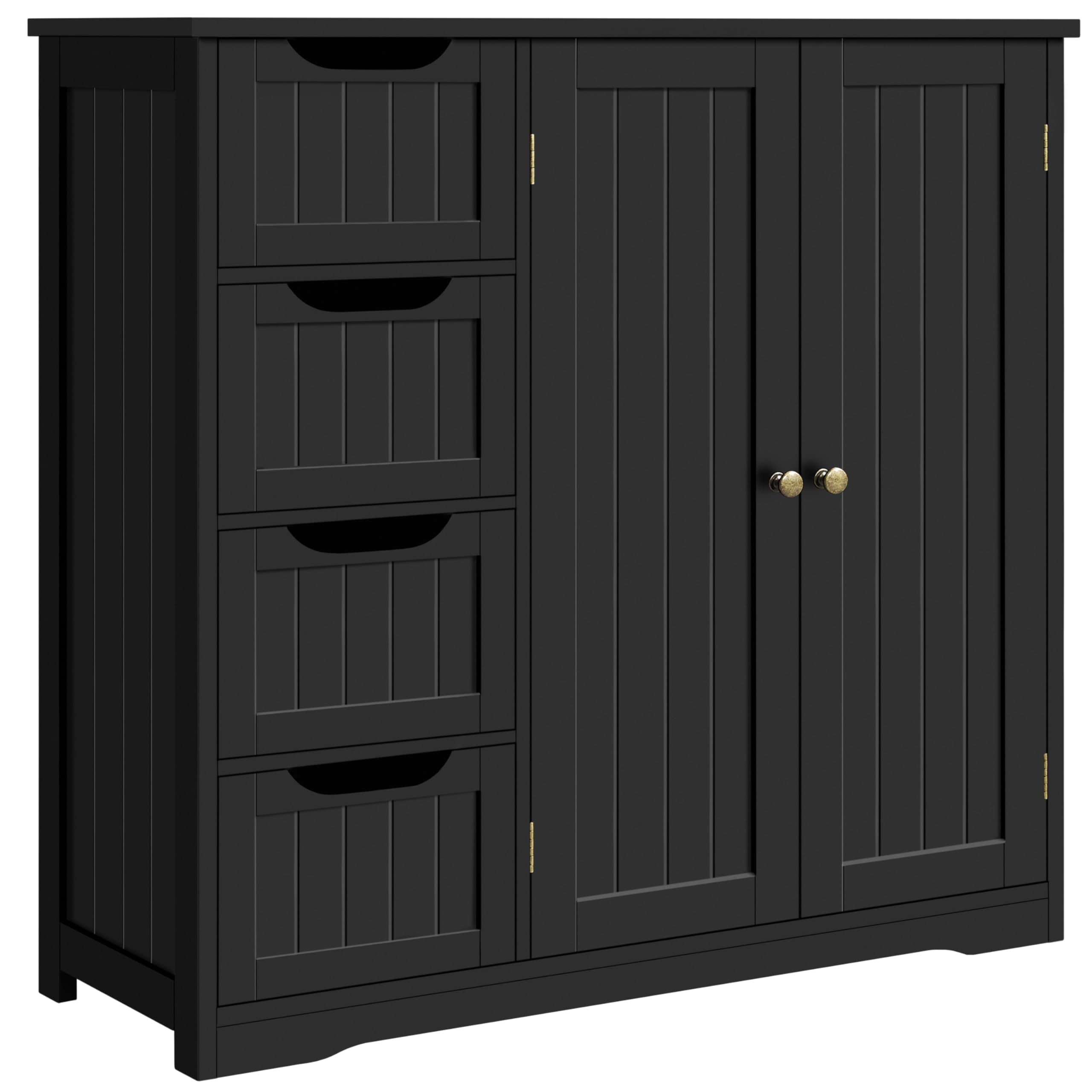 Wooden Bathroom Floor Cabinet, Side Storage Organizer Cabinet with 4 Drawers