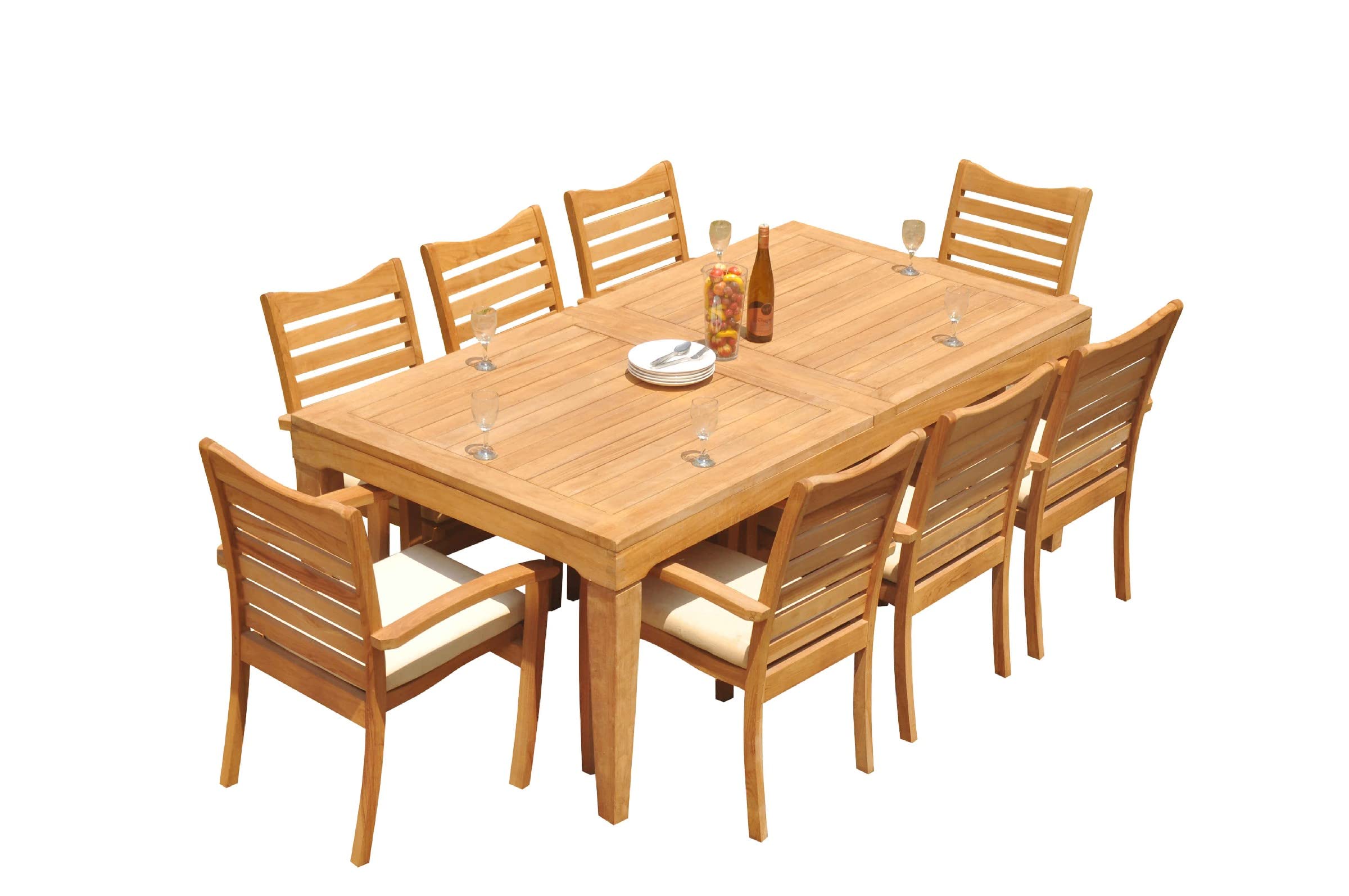 Grade-A Teak Wood Dining Set: 122" Caranas Double Extension Rectangle Table