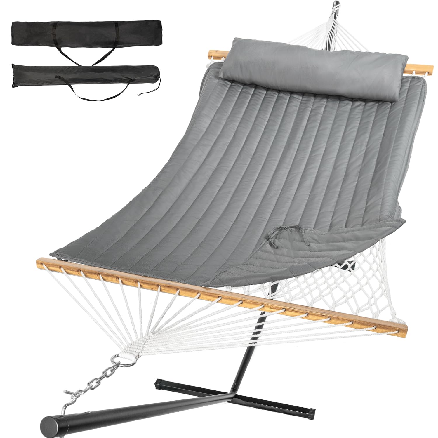 Double Hammock with Stand, 2 Person Cotton Rope Hammock