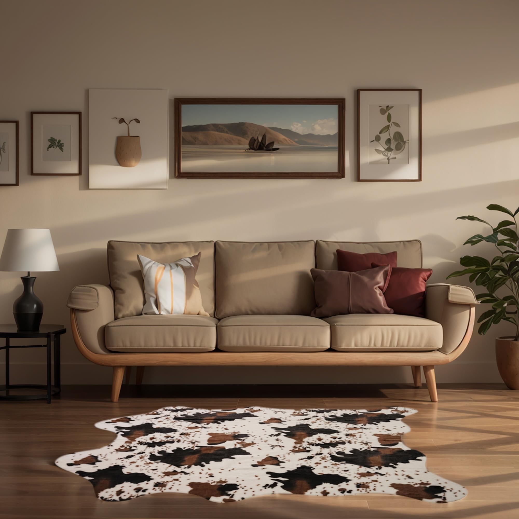 Cow Print Rug - Western Faux Cowhide Rugs Soft Faux Fur Rug for Living Room