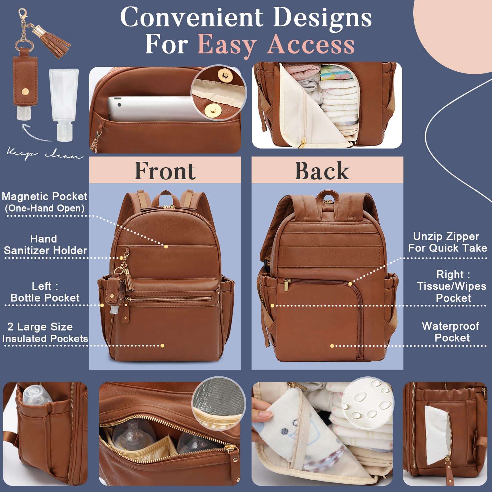 Diaper Bag, Diaper Bag Backpack, Baby Diaper Bag, Leather Diaper Bag