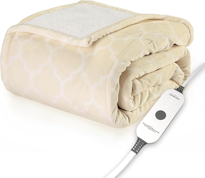 Quilted Royal Posh Velvet Reverse Sherpa Heated Throw Electric Blanket