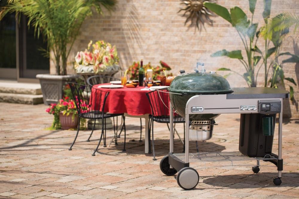 Performer Deluxe Charcoal Grill, 22-Inch, Touch-N-Go Gas Ignition System, Green