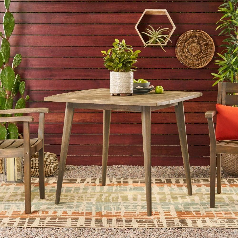 Caleb Indoor Square Acacia Wood Dining Table, Gray, Finish