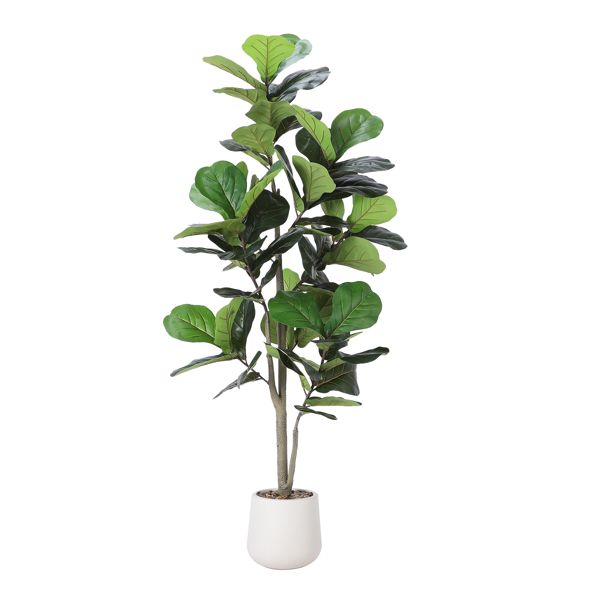 Artificial Fiddle Leaf Tree, 5ft Faux Plant Fake Ficus Lyrata Silk Trees with White Planter