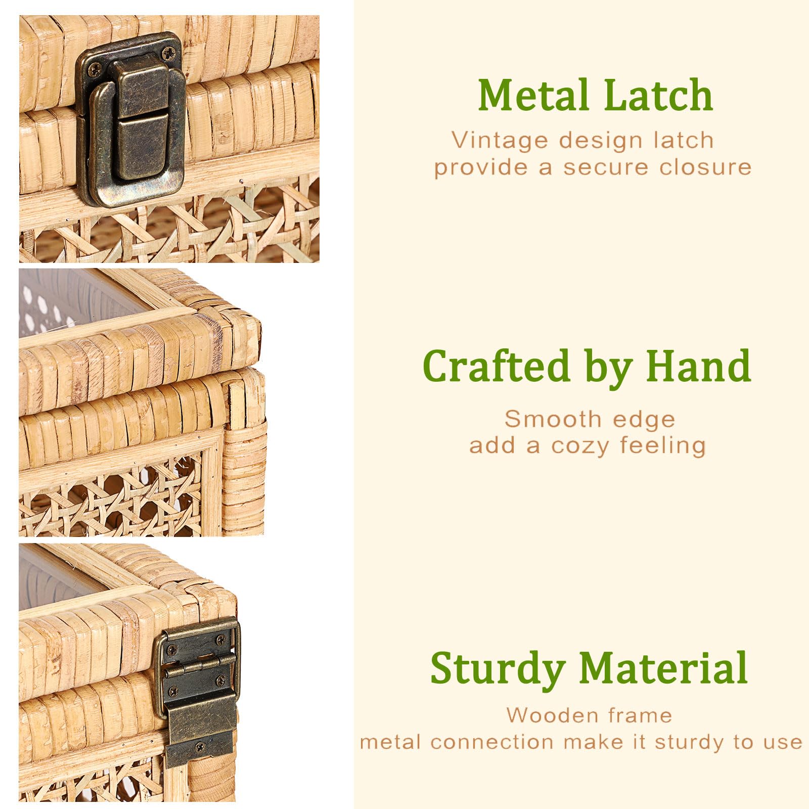 Hipiwe Rattan Decorative Box with Clear Lid and Lock - Large Wicker Storage Basket Bin Handwoven Natural Rattan Basket Organizer Wood and Cane Display Box for Shelf Home Decor,11"x11"x5.1"