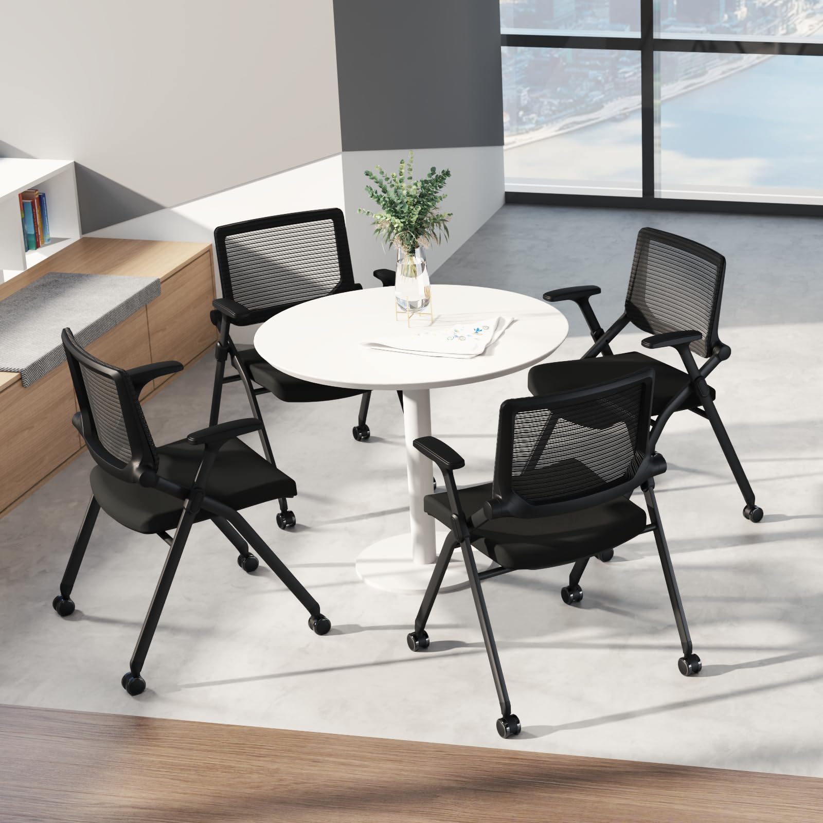 Foldable Office Chair Set of 2 with PU Wheels Ergonomic Mesh Bouncing Back