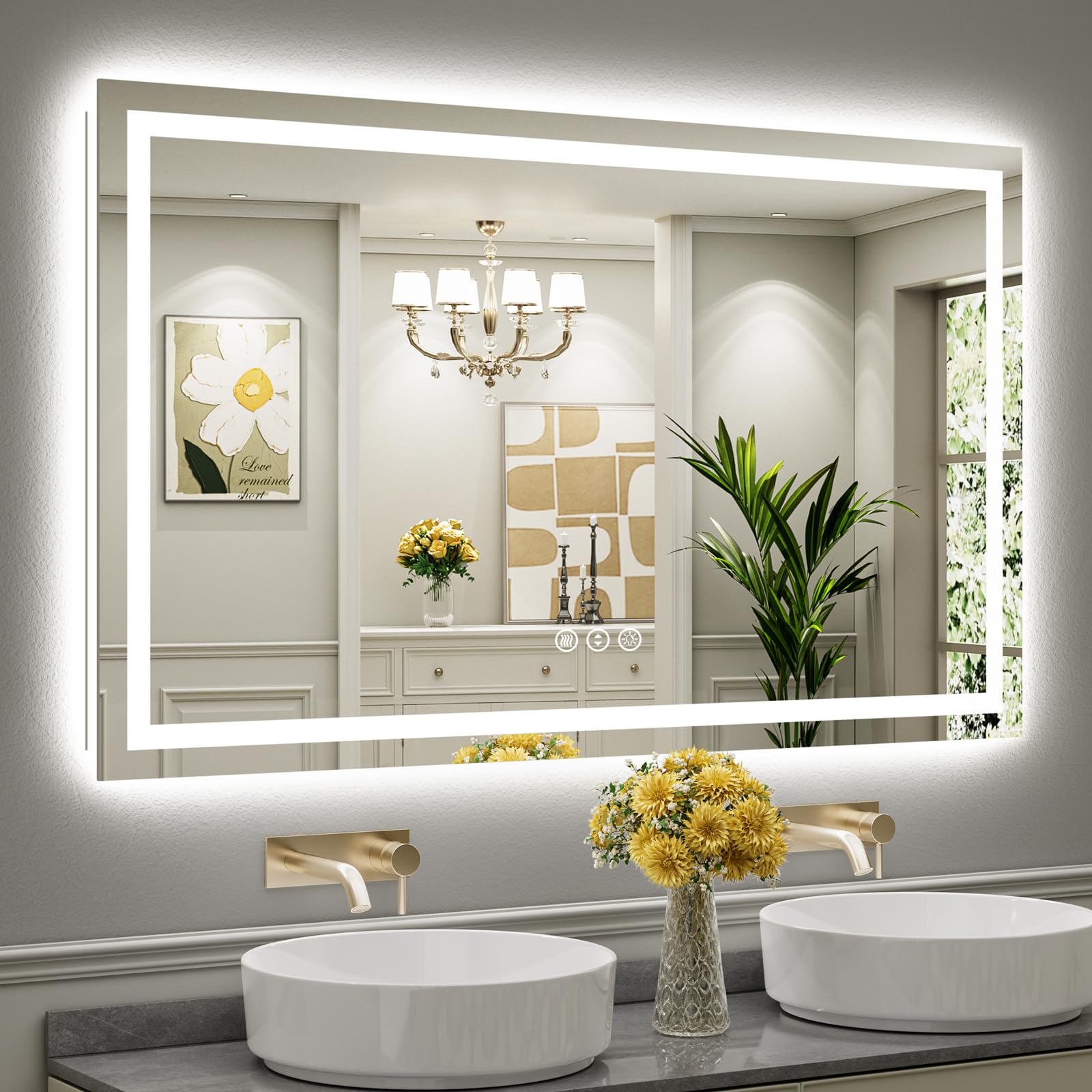 60"x36" LED Bathroom Mirror with Lights, Backlit & Front Lit, Anti-Fog Lighted Ba