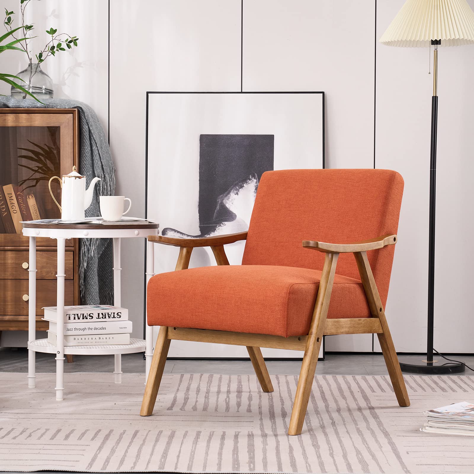 Mid-Century Retro Modern Upholstered Lounge Chair Fabric Accent Chair