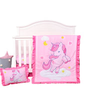 Crib Bedding Set for Girls - Pink Baby Nursery Sets 3 Pieces Quilt Comforter Fitted