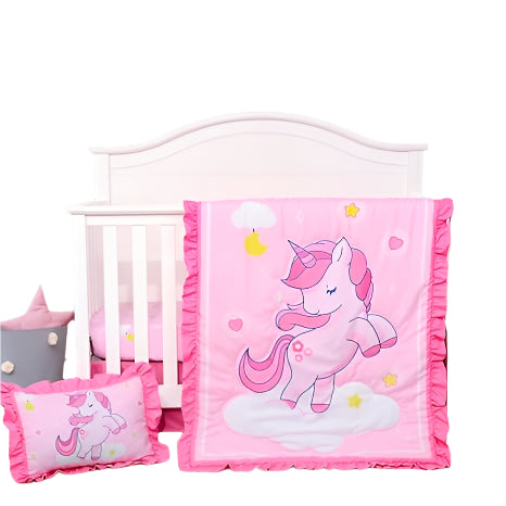 Crib Bedding Set for Girls - Pink Baby Nursery Sets 3 Pieces Quilt Comforter Fitted