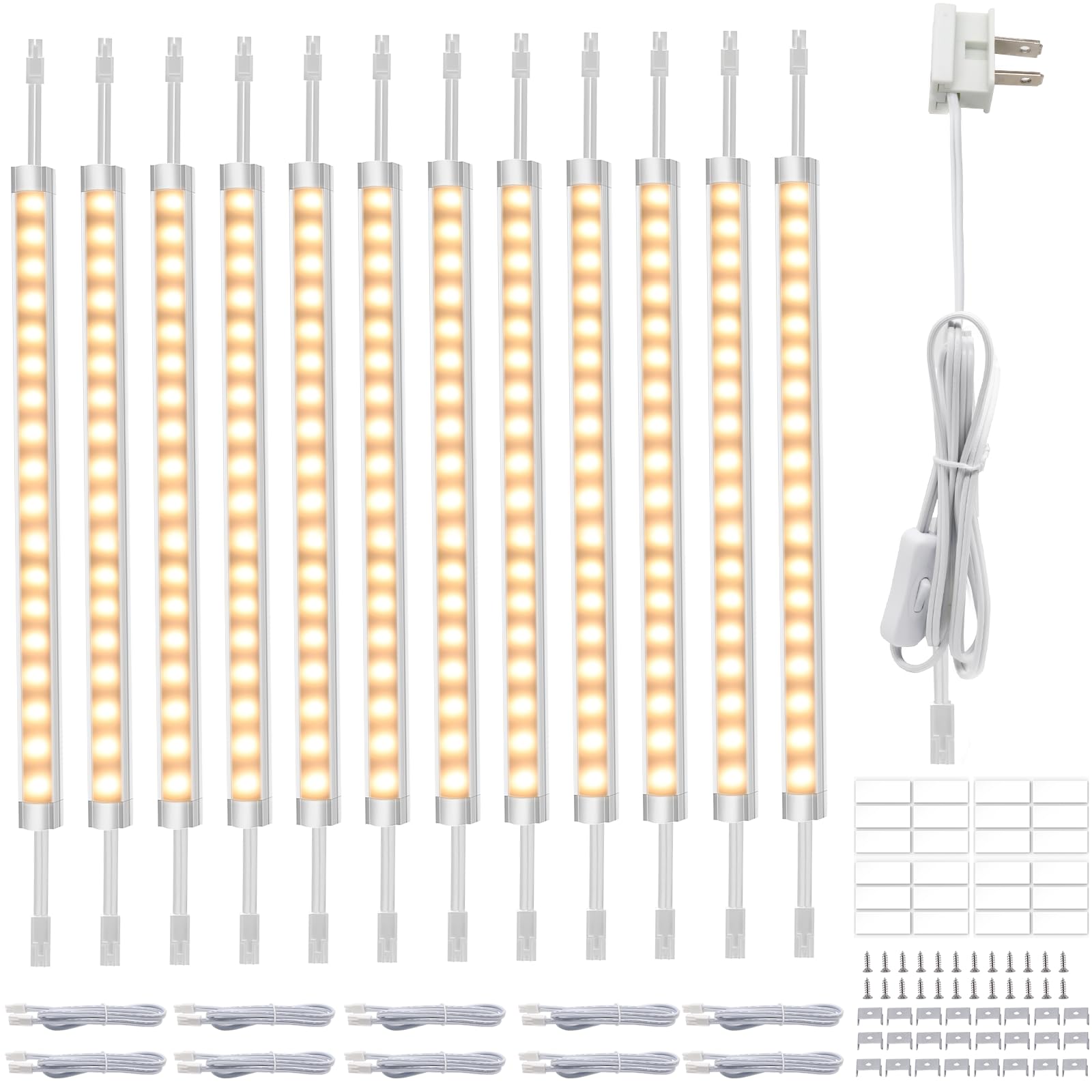 Under Cabinet Lighting, Dimmable 12 inch Under Counter Lights, 120V Plug in & Hardwired