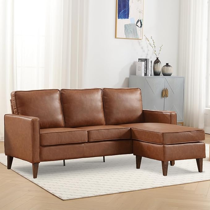 Sectional Sofa Couch, L Shaped Couch Faux Leather with Reversible Chaise