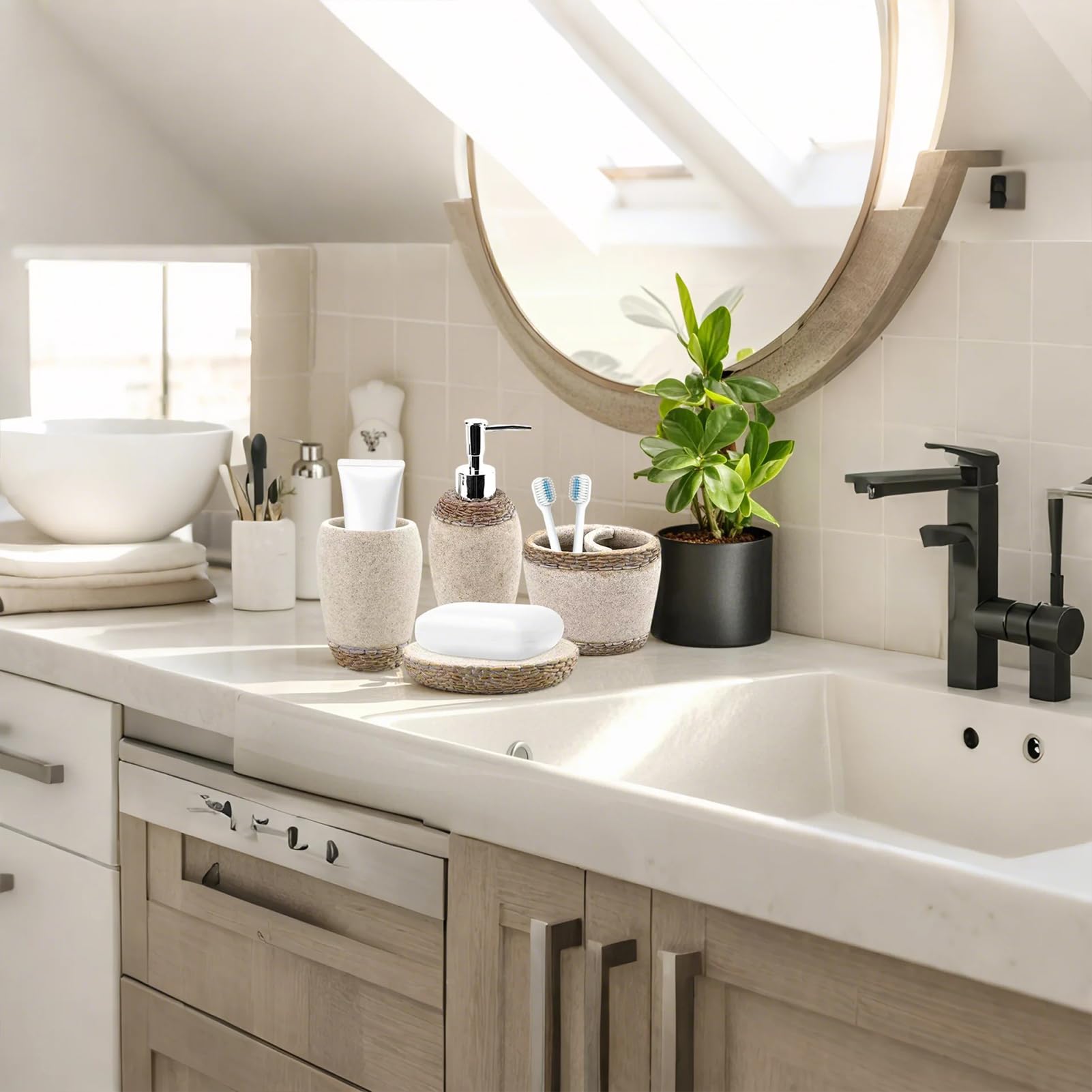 4 PCS Resin Bathroom Accessory Set, Soap Dispenser with Chrome Pump