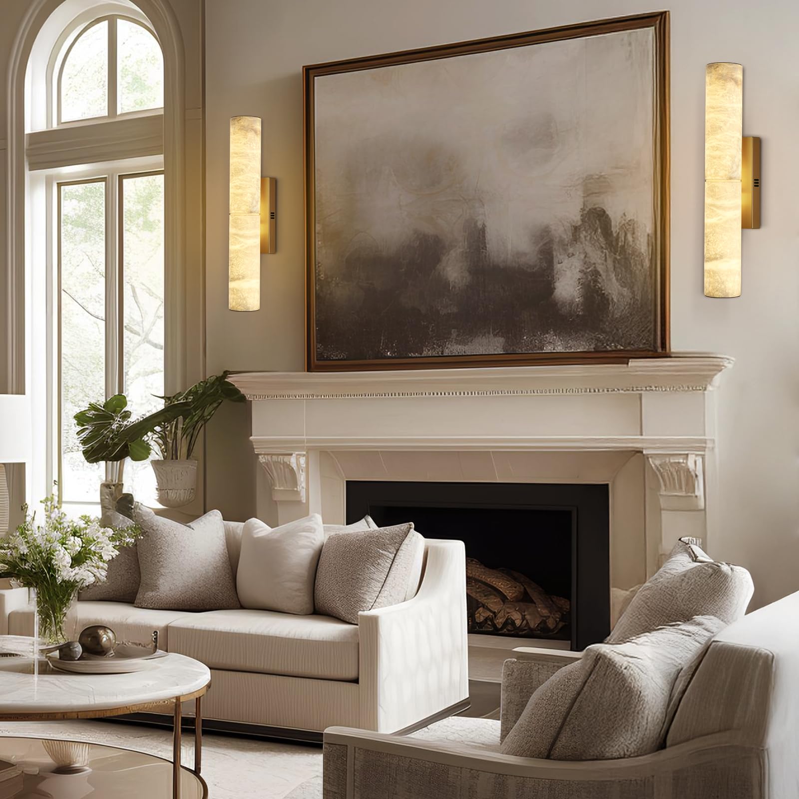 Brass Alabaster Wall Sconces, 20" Natural Marble Wall Sconce