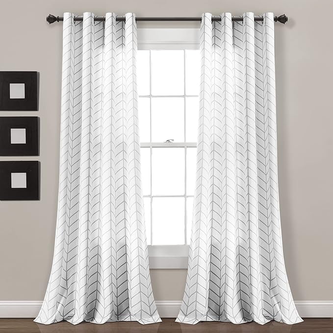 Calia Chevron Geo Window Curtain Panel Pair, 84" L x 52" W, Gray