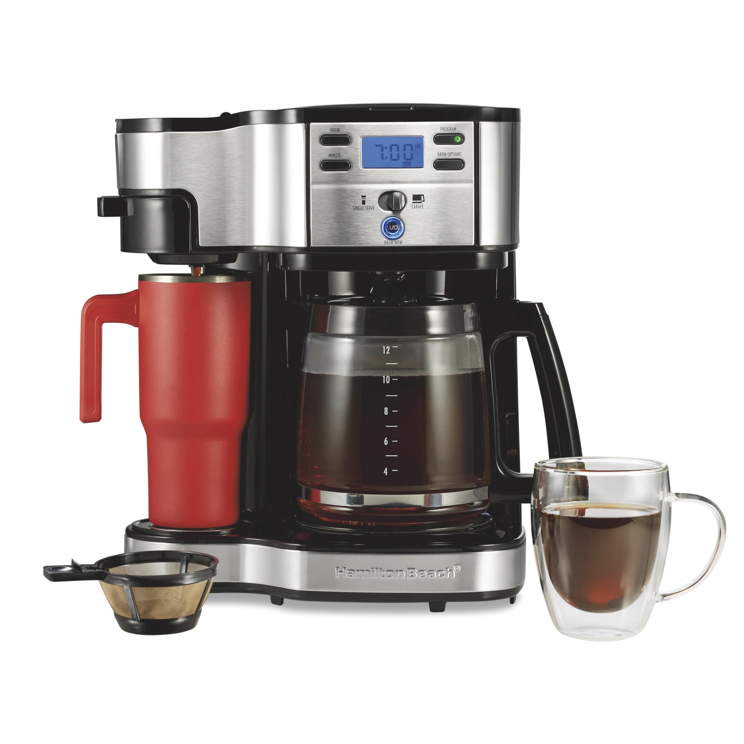 2-Way 12 Cup Programmable Drip Coffee Maker & Single Serve Machine, Glass Carafe