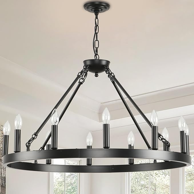 64 Inch Black Extra Large Wagon Wheel Chandelier