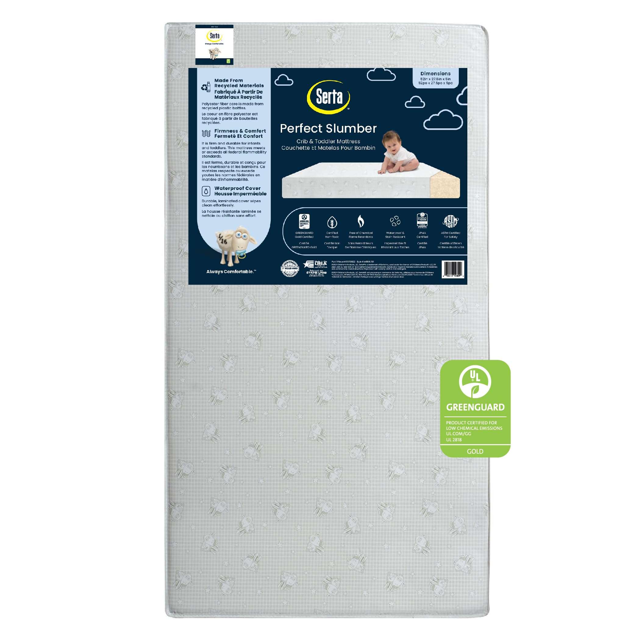 Dual Sided Crib and Toddler Mattress - Waterproof - Hypoallergenic