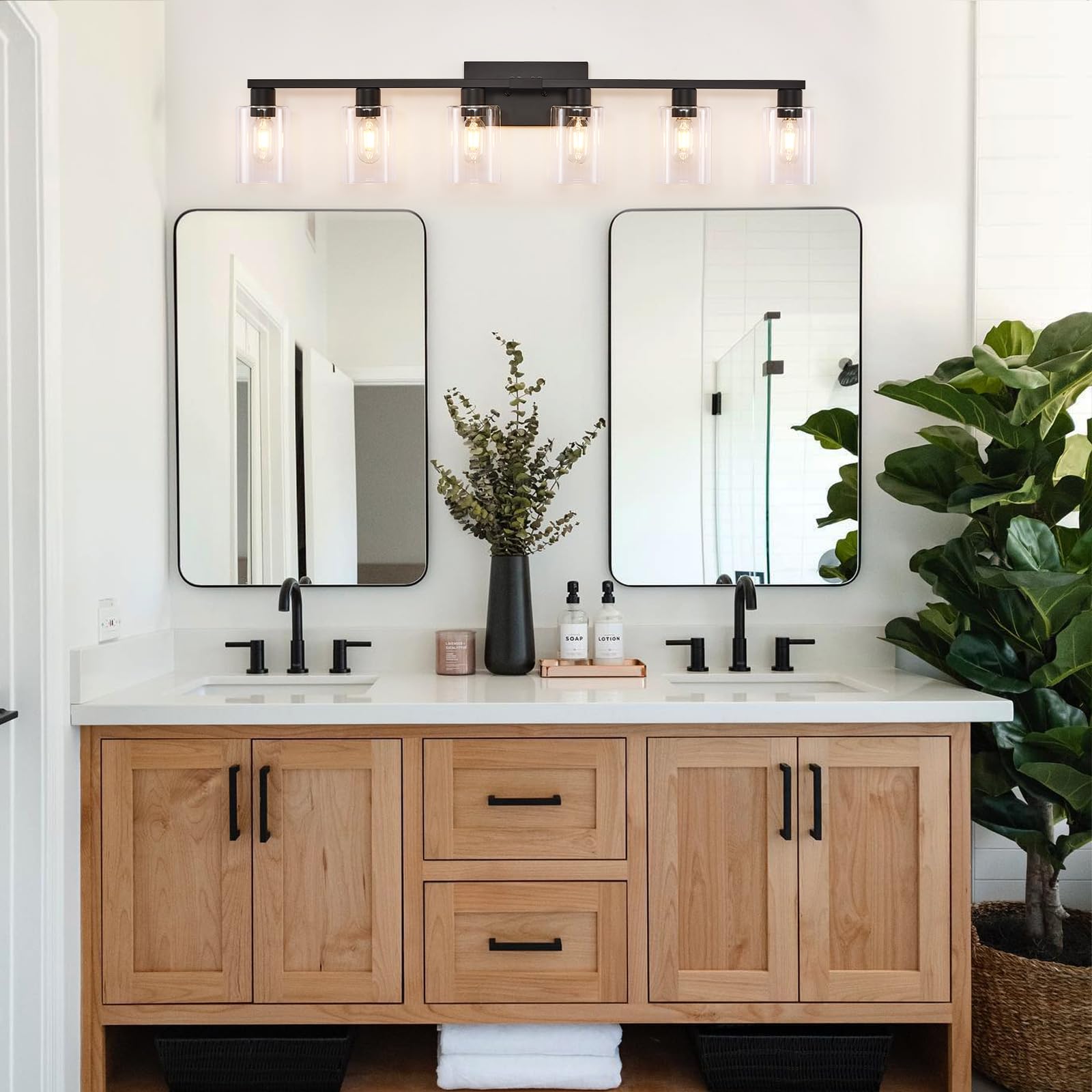 6-Light Vanity Lights,Large Vanity Light for Bathroom Black Vanitii Lights with Clear Glass