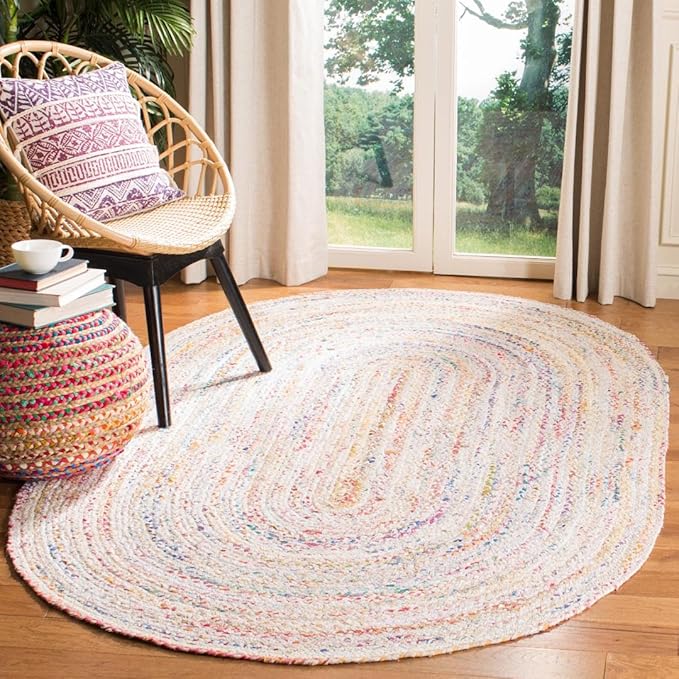 Braided Collection 5' x 8' Oval Red / Multi BRD210A Handmade Boho Reversible