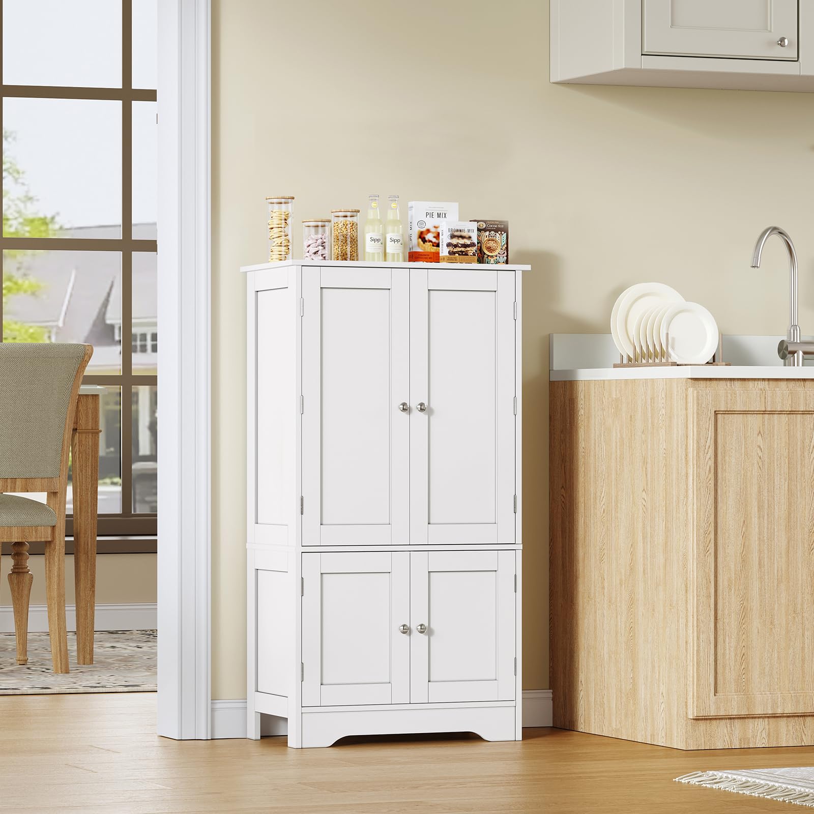 43'H Pantry Cabinet with 4 Doors, Kitchen Cabinet with 6 Door Shelves