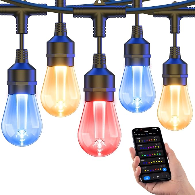 Smart Outdoor String Lights, 98Ft Patio Lights Waterproof, App Control