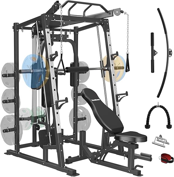 Machine with 120LBS Weight Stack, 2000LBS Power Cage Squat Rack with Smith Bar