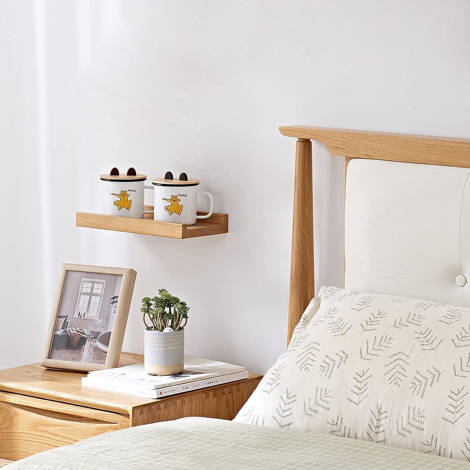 12 Inch Floating Shelves Wall Mounted, Solid Oak Wood Shelf for Decor and Storage